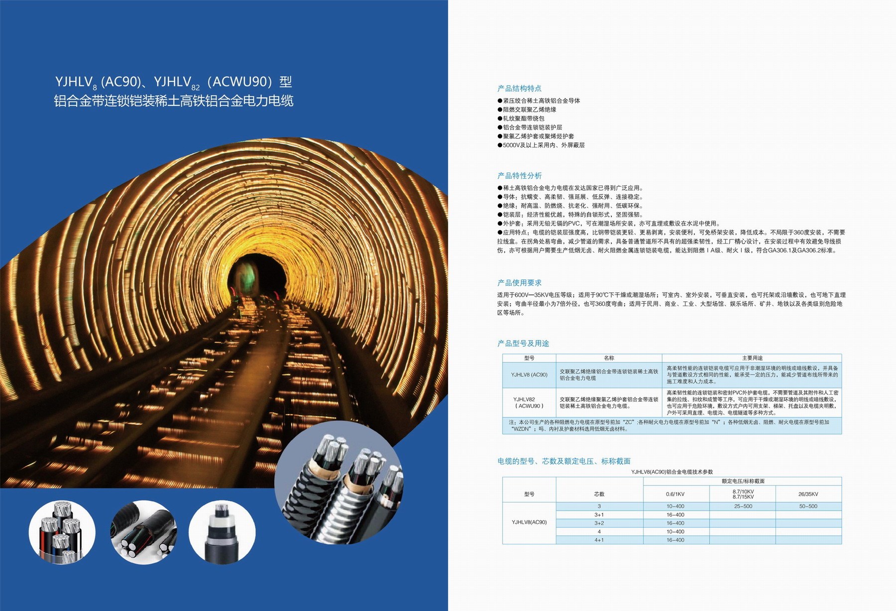 YJHV8(AC90)、YJHLV82(ACWU90)型鋁合金帶連鎖鎧裝稀土高鐵鋁合金電力電纜(圖2)